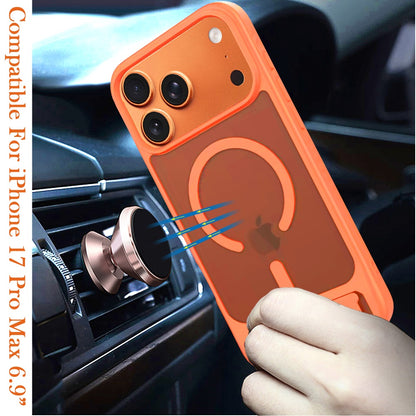 Phone Case for Apple iPhone 17 Pro Max (6.9") Matte Magnetic Metal Kickstand Shockproof Grip Anti Slip Durable Protective Heavy Duty Hybrid Cover Cosmic Orange