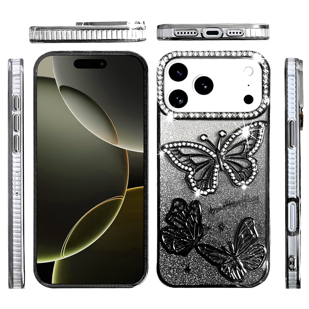 Phone Case for Apple iPhone 17 Pro Max (6.9") Butterfly Freedom Shimmer Glitter Thick TPU Shockproof Anti Slip Durable Protective Design Cover