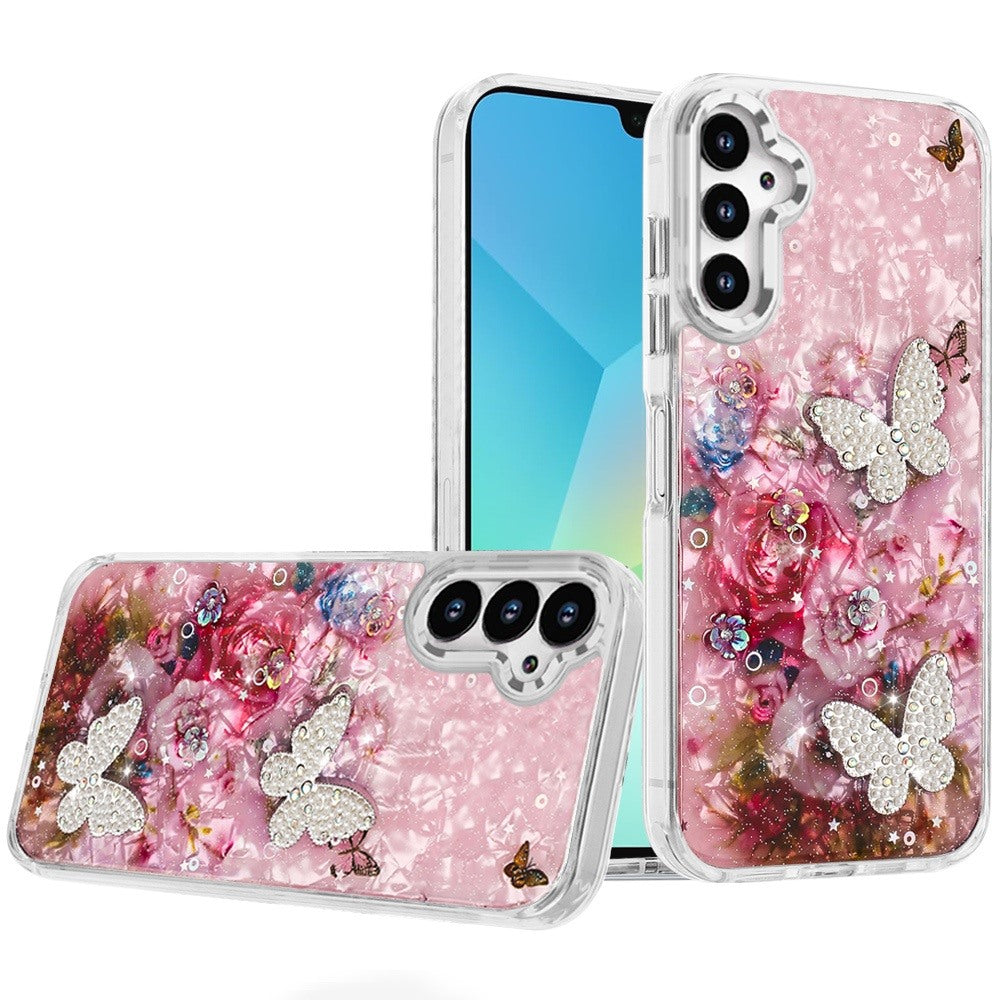 For Samsung Galaxy S26+ / S26 Plus Epoxy Glitter Flowers Bling 3D Butterfly Fashion TPU Hybrid with Shockproof Protection Case Cover