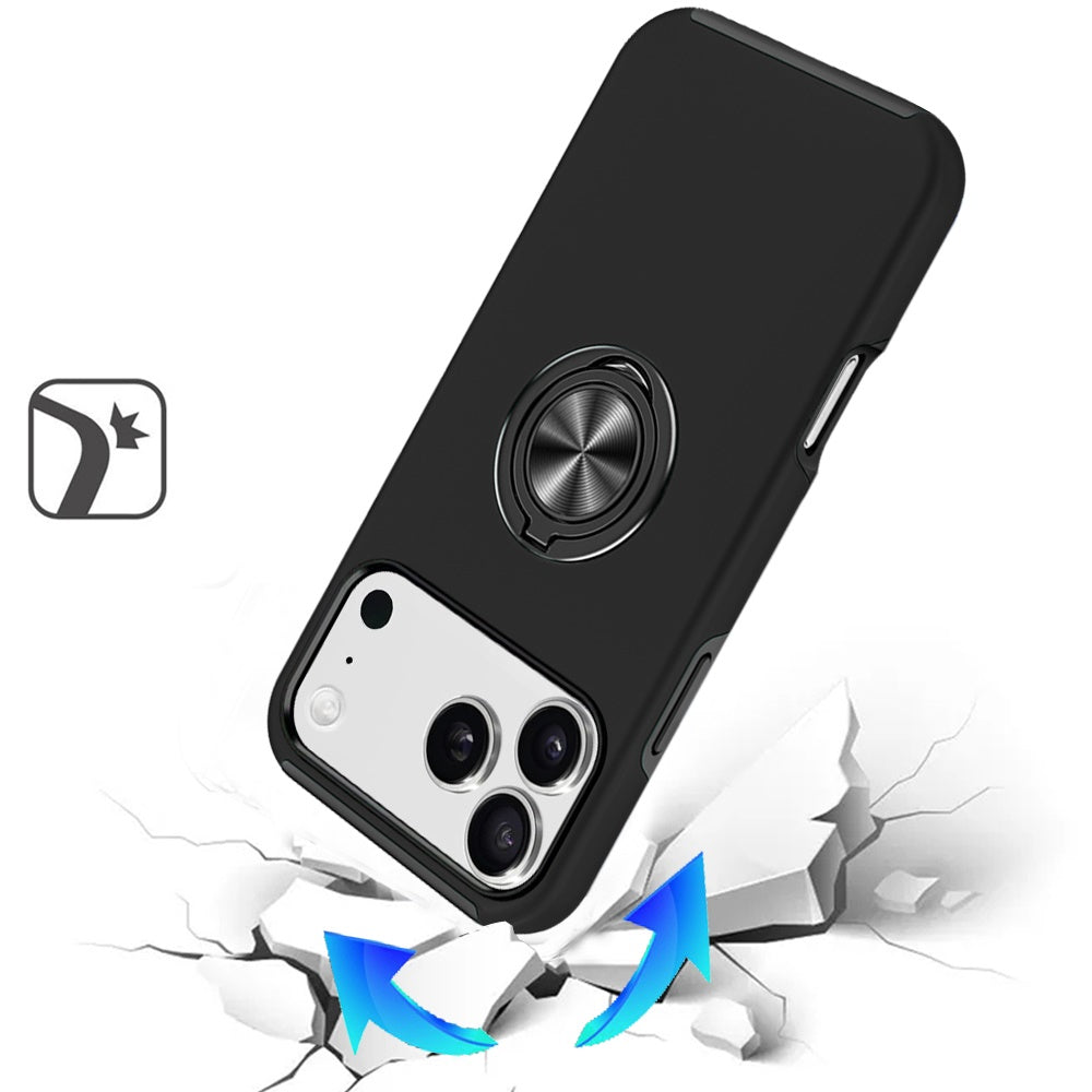 For Apple iPhone 17 Pro Hybrid 360 Degree Rotatable Metal Invisible Ring Stand Holder Slim Fit Magnetic Car Mount Shockproof Case Cover