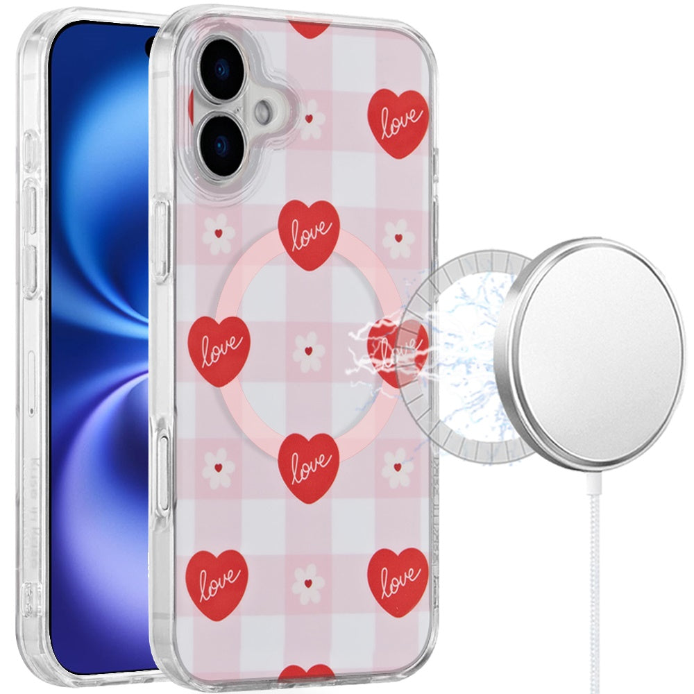 For Apple iPhone 17 Stylish Pattern Fashion IMD Printed Design TPU Double Layer Slim Shockproof with Magnetic Back Case Cover Love Hearts