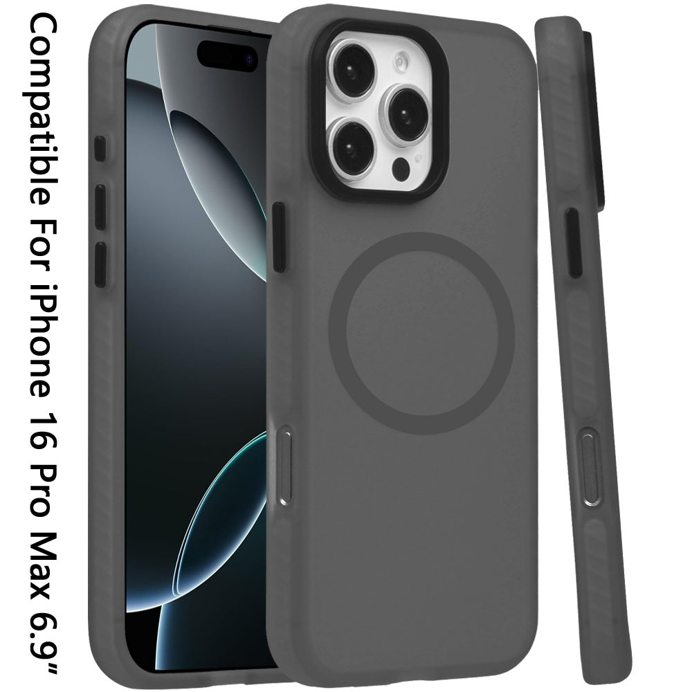 For Apple iPhone 16 Pro Max (6.9") Matte Skin Hybrid TPU with Magnetic Circle MagSafe Compatible, Military Grade Shockproof Slim Fit Case Cover