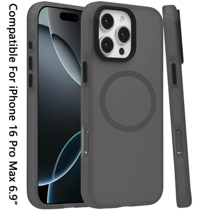 For Apple iPhone 16 Pro Max (6.9") Matte Skin Hybrid TPU with Magnetic Circle MagSafe Compatible, Military Grade Shockproof Slim Fit Case Cover