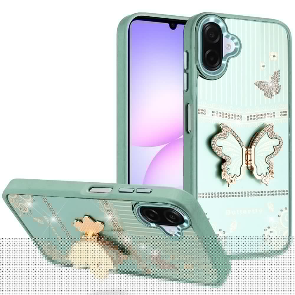 For Samsung Galaxy A07 Glitter 3D Butterfly Design Bling Metallic Edge Hybrid Stand Drop Protection TPU Shockproof Case Cover
