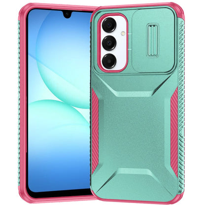 For Samsung Galaxy A17 5G Slim Fit Shockproof Hybrid with Slide Camera Window Covering, Rugged Tpu Silicone Hard PC Bumper Case Cover Teal+Hot Pink