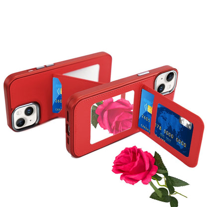 For Apple iPhone 13 Pro Max PU Leather Wallet Cover with Credit Card Holder, Kickstand & Mirror Inside Slim Fit TPU & PC Hybrid Design Case Cover