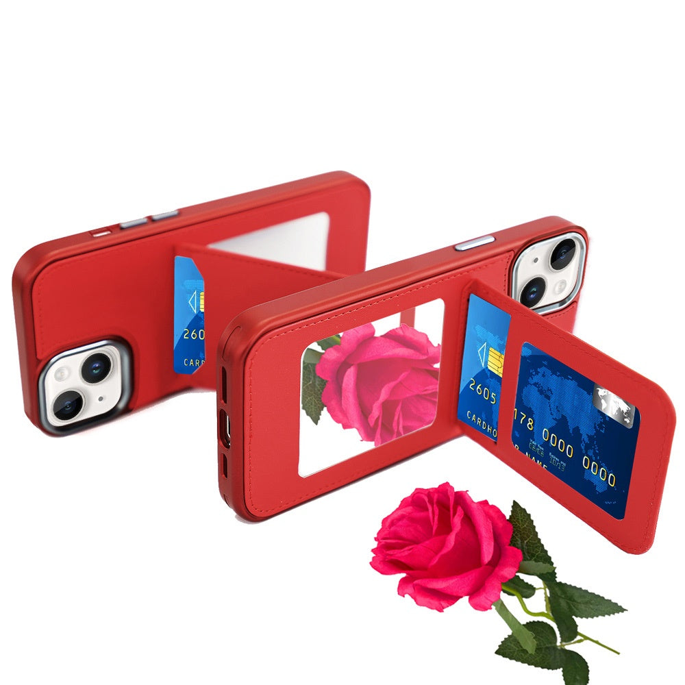 For Apple iPhone 12 Pro Max PU Leather Wallet Cover with Credit Card Holder, Kickstand & Mirror Inside Slim Fit TPU & PC Hybrid Design Case Cover