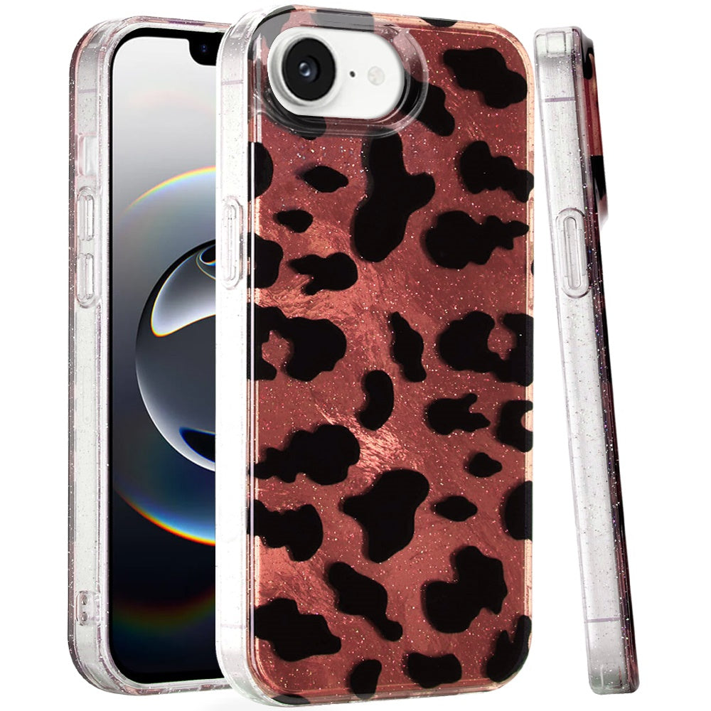 For Apple iPhone 17E /16E Glitter Leopard, Fashion Design Animal Skin Print Slim IMD TPU Dual Layer Shockproof Protective Case Cover