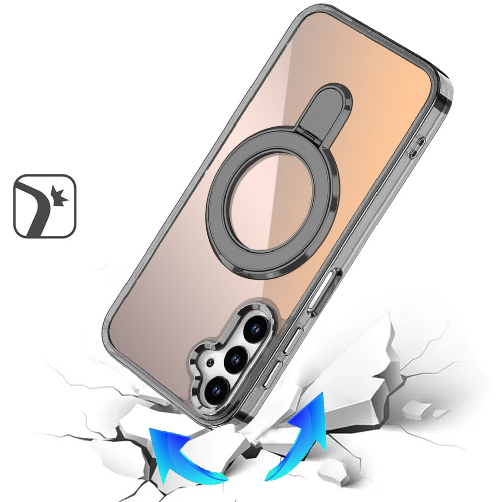 For Samsung Galaxy A16 5G Chrome Hybrid with Rotating Magnetic Circle Ring Stand, Slim Shockproof Hybrid Case Cover Cosmic Orange