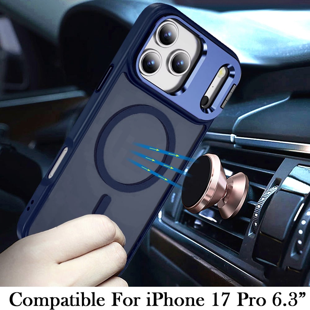 For Apple iPhone 17 Pro (6.3") Heavy Duty Metallic Hybrid Tough TPU with Camera Ring Stand, MagSafe Compatible, Rugged Drop Protection Case Cover