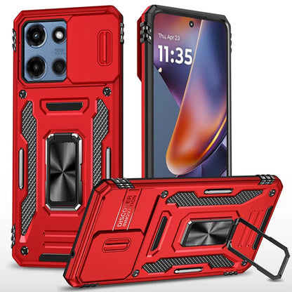 For Motorola Moto G Power 5G 2025 Tough Hybrid Case with Movable Camera Window & Metal Ring Stand Shockproof Case Cover