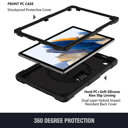 For 3-in-1 Tough Hybrid Shockproof Protector Silicone TPU with Pencil Holder, Kickstand, Hand & Shoulder Strap Black Tablet Case Cover