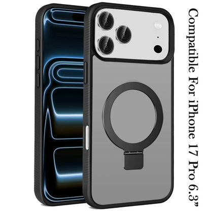 For Apple iPhone 17 Pro (6.3") Magnetic Circle Kickstand with MagSafe Compatibility, Matte Skin, Rugged Bumper, and Ring Holder Case Cover Black