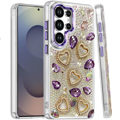 Phone Case for Samsung Galaxy S25 Ultra Luxury Crystal Heart Rhinestone Diamond Bling Shockproof Hybrid Glitter Protective Stylish Durable Grip Cover