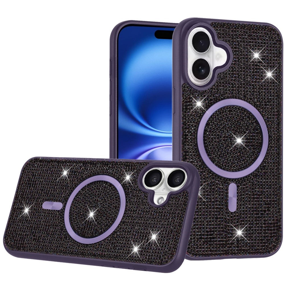 For Apple iPhone 17 (6.3") Sparkly Diamond Bling Case Rhinestone Skin Hybrid with Magnetic Circle, MagSafe Compatible Case Cover