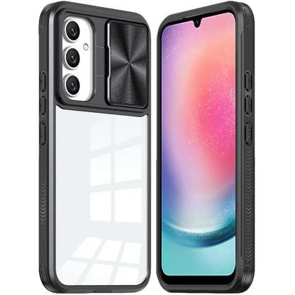 For Samsung Galaxy A26 Hybrid Cases with Sliding Camera Cover Transparent Shockproof Bumper TPU Protective Case Cover