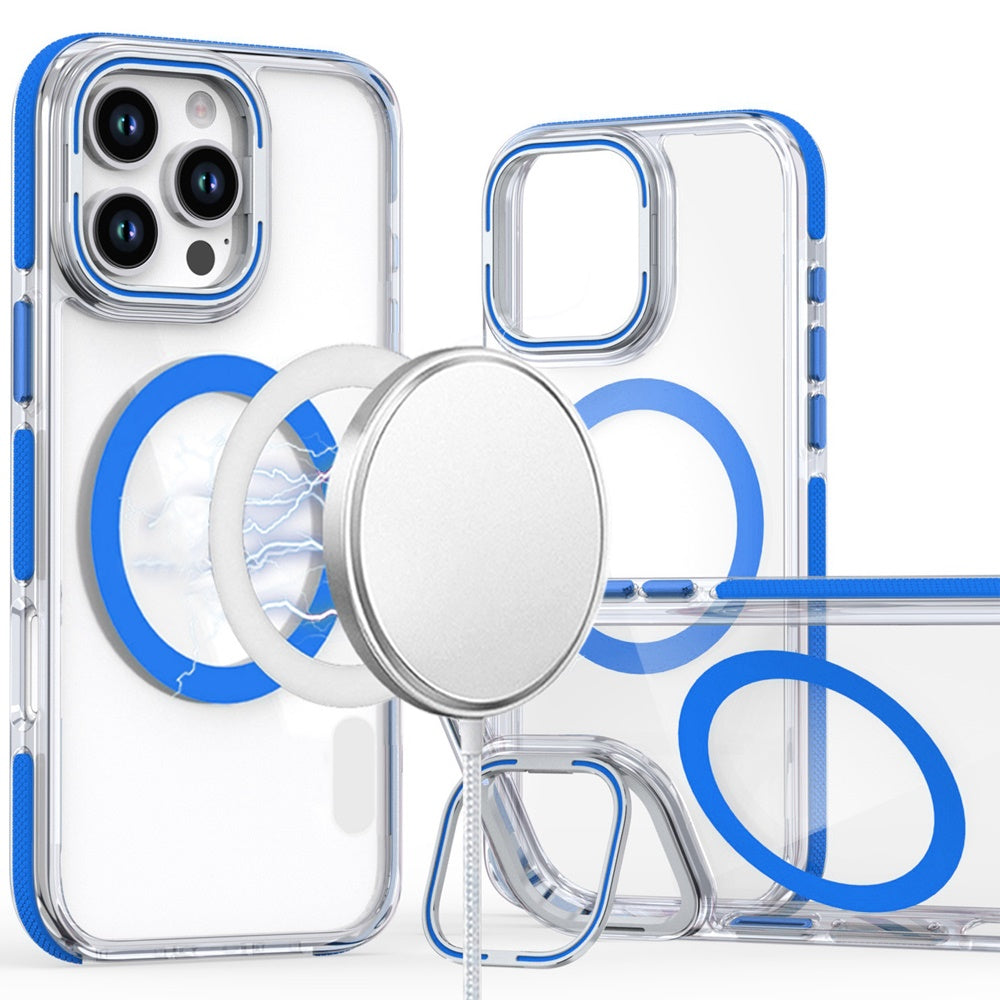 Apple iPhone 16 Pro Max (6.9") Hybrid Clear Invisible Camera Bracket Stand [With Magsafe Magnetic Circle] Shockproof Color Frame