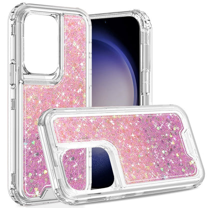 For Samsung Galaxy S21+ / S21 Plus Epoxy Bling Glitter Sparkly 3-in-1 Transparent Hybrid Full-Body Shockproof PC Bumper Case Cover Hot Pink+Purple