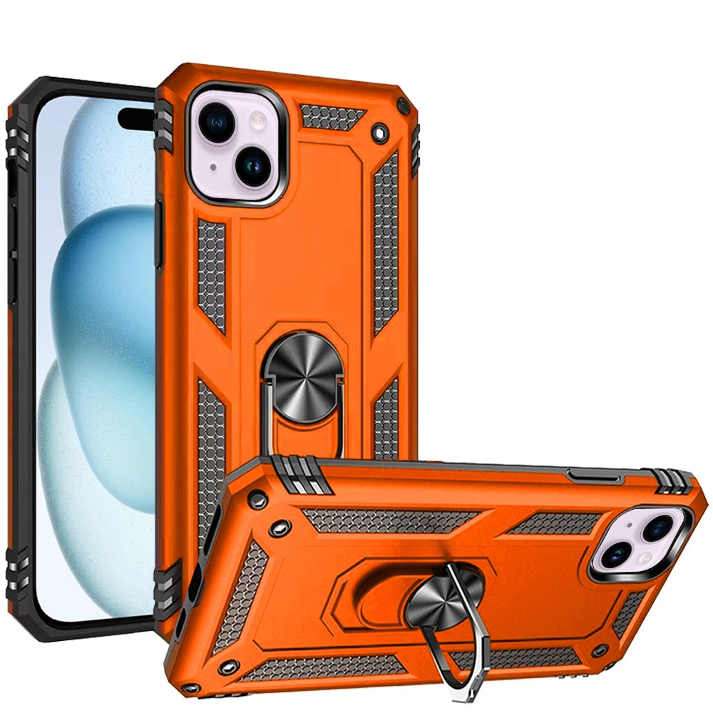 For Apple iPhone 15 Hybrid Shockproof Durable 360 Degree Rotatable Ring Stand Holder Kickstand Fit Magnetic Car Mount Case Cover Cosmic Orange