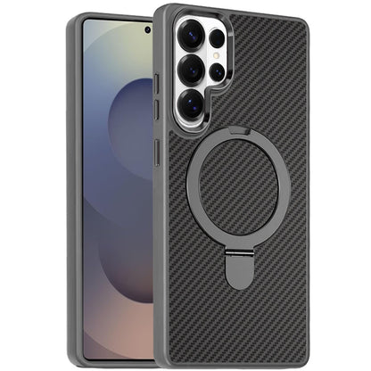 For Samsung Galaxy S26 Ultra Hybrid Carbon Fiber Design with MagSafe Compatible [Magnetic Circle], Ring Stand Shockproof Slim TPU Case Cover