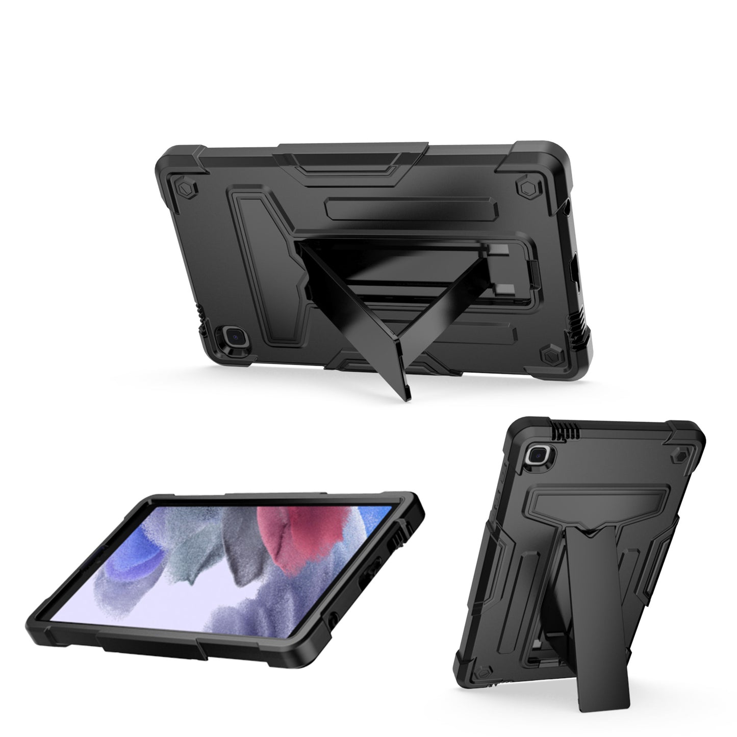 For Tough Hybrid with Vertical 3-in-1 Design, Built-in Kickstand, Shockproof Rugged Full Body with Grip Protection Black Tablet Case Cover