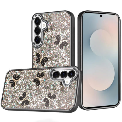 For Samsung Galaxy S26+ / S26 Plus Cute Butterfly Crystal Diamond Glitter Case Sparkle Bling Frame Metallic Edges, Shimmer TPU Hybrid Case Cover