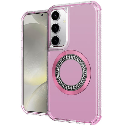 For Samsung Galaxy S25 /S24 Magnetic Circle Compatible with Magsafe, Hybrid Chrome 3in1 Transparent Shockproof TPU Bumper Case Cover