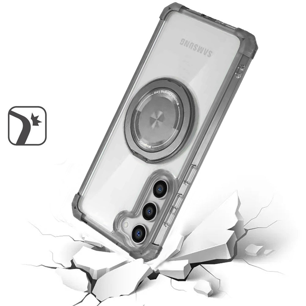 For Samsung Galaxy S22 Magnetic [Compatible with Magsafe] with 360° Rotatable Ring Holder Invisible Stand Transparent Case Cover Black