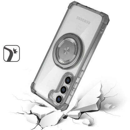 For Samsung Galaxy S22 Magnetic [Compatible with Magsafe] with 360° Rotatable Ring Holder Invisible Stand Transparent Case Cover Black