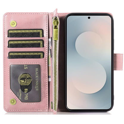 For Samsung Galaxy S26+ / S26 Plus Wallet Case with ID/ Card Holder, Wristlet Strap, Magnetic TPU Protective Shockproof Folio Flip Case Cover Rose Gold