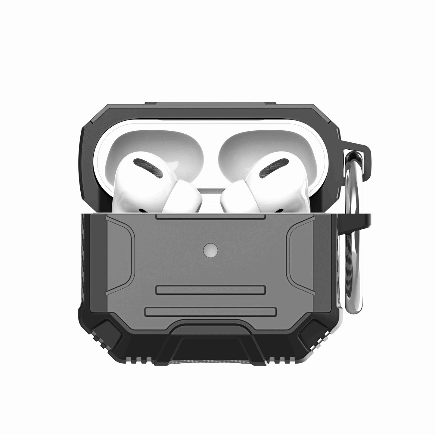 For Apple Airpods 4 Rugged ShockProof Hybrid With Metal Hook Carabiner Heavy Duty Armor Carbon Fiber PC Case Cover
