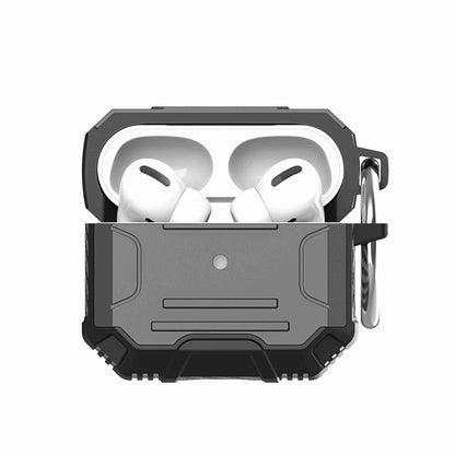 For Apple Airpods 4 Rugged ShockProof Hybrid With Metal Hook Carabiner Heavy Duty Armor Carbon Fiber PC Case Cover