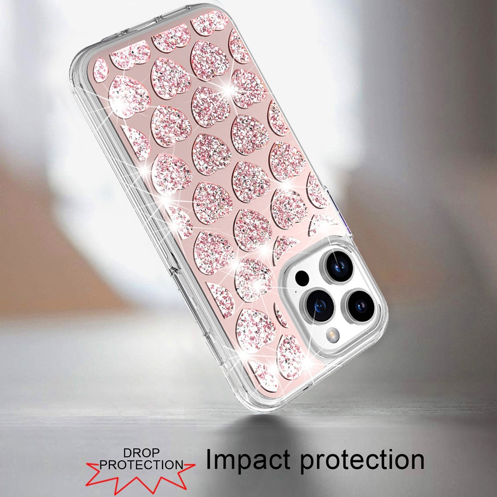 For Apple iPhone 16 Pro Max (6.9") Sparkly 3D Design Diamond Shockproof Protective Bling Rhinestone Hybrid Skin PC + TPU Case Cover