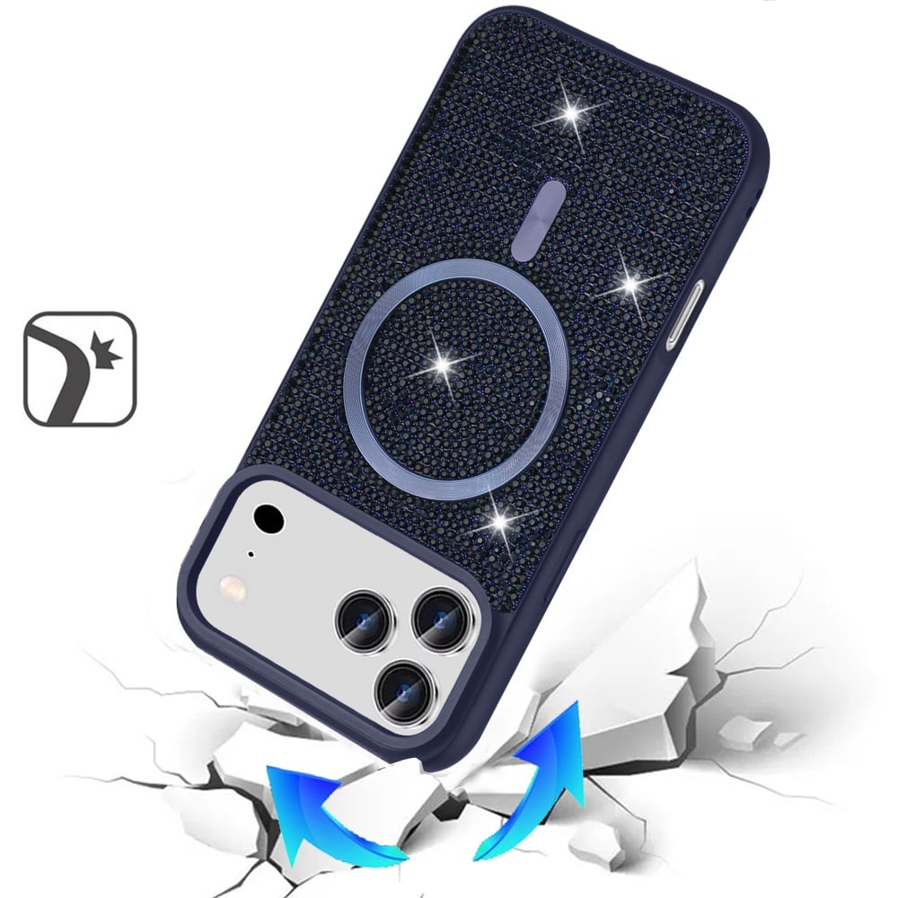For Apple iPhone 17 Pro (6.3") Sparkly Diamond Bling Case Rhinestone Skin Hybrid with Magnetic Circle, MagSafe Compatible Case Cover