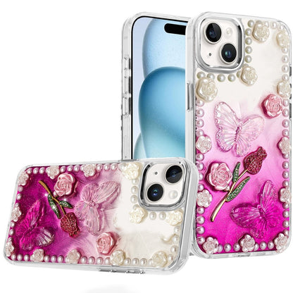 For Samsung Galaxy A16 5G Bling Fashion Design with 3D Pearls Epoxy Glitter Ornaments Chrome Edge Hard Slim PC Case Cover