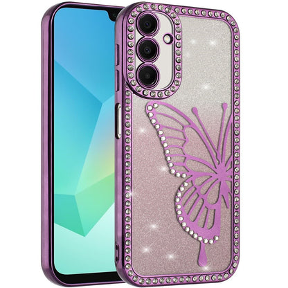 For Samsung Galaxy A16 5G Butterfly Glitter Diamond Shimmer Hybrid Slim & Stylish Electroplated Sparkly Bling Shockproof TPU Protective Case Cover