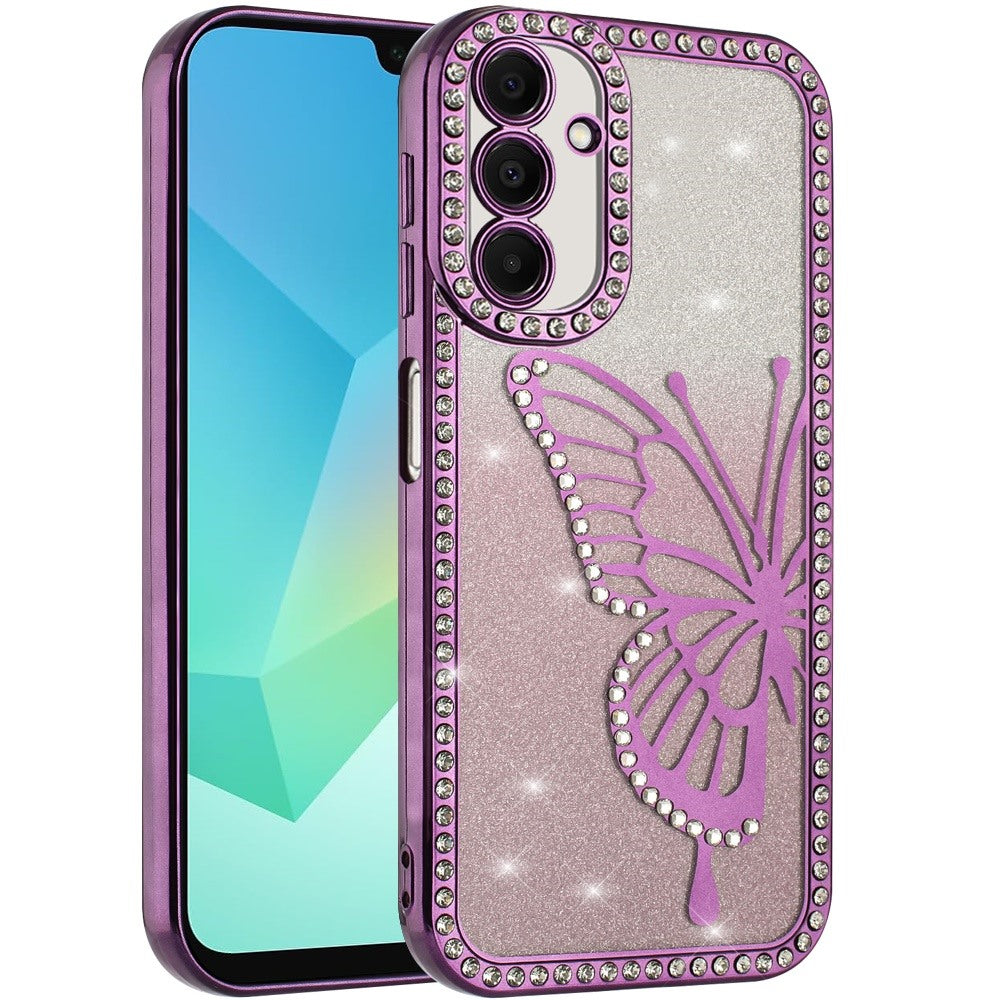 For Samsung Galaxy S24 Ultra Butterfly Glitter Diamond Shimmer Hybrid Slim & Stylish Electroplated Sparkly Bling Shockproof TPU Protective Case Cover