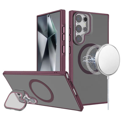 For Samsung Galaxy S25 /S24 Tough HQ Hybrid Case with Aluminum Frame Camera Stand, Compatible with MagSafe, Translucent Matte Shockproof Case Cover