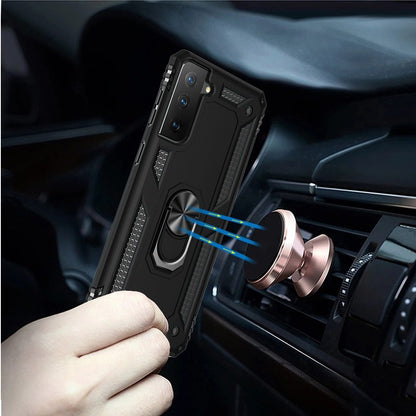 For Samsung Galaxy S21 Ultra Hybrid Shockproof Durable 360 Degree Rotatable Ring Stand Holder Kickstand Fit Magnetic Car Mount Case Cover Red