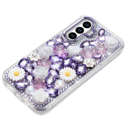 For Samsung Galaxy S26+ / S26 Plus Fashion Daisy Floral Series, Full 3D Bling Crystal Diamonds Sparkling Rhinestone Glitter Hybrid Design Case Cover