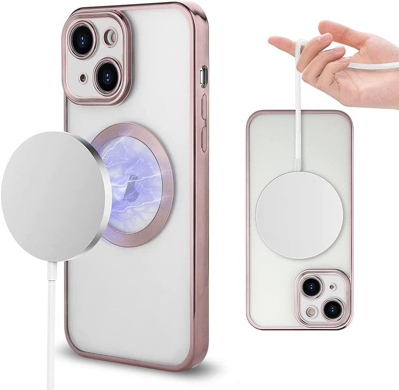 For Apple iPhone 16 Plus (6.7") Clear Hybrid Case with Plating Chrome Frame, Camera Protection, MagSafe Compatible Case Cover