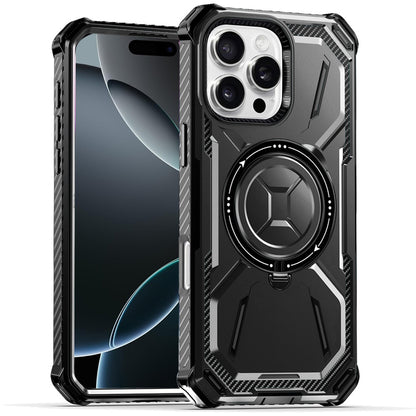 For Apple iPhone 16 Pro Shockproof Hybrid Magnetic Ring Case - 360° Rotatable Stand with MagSafe Compatibility Case Cover Black