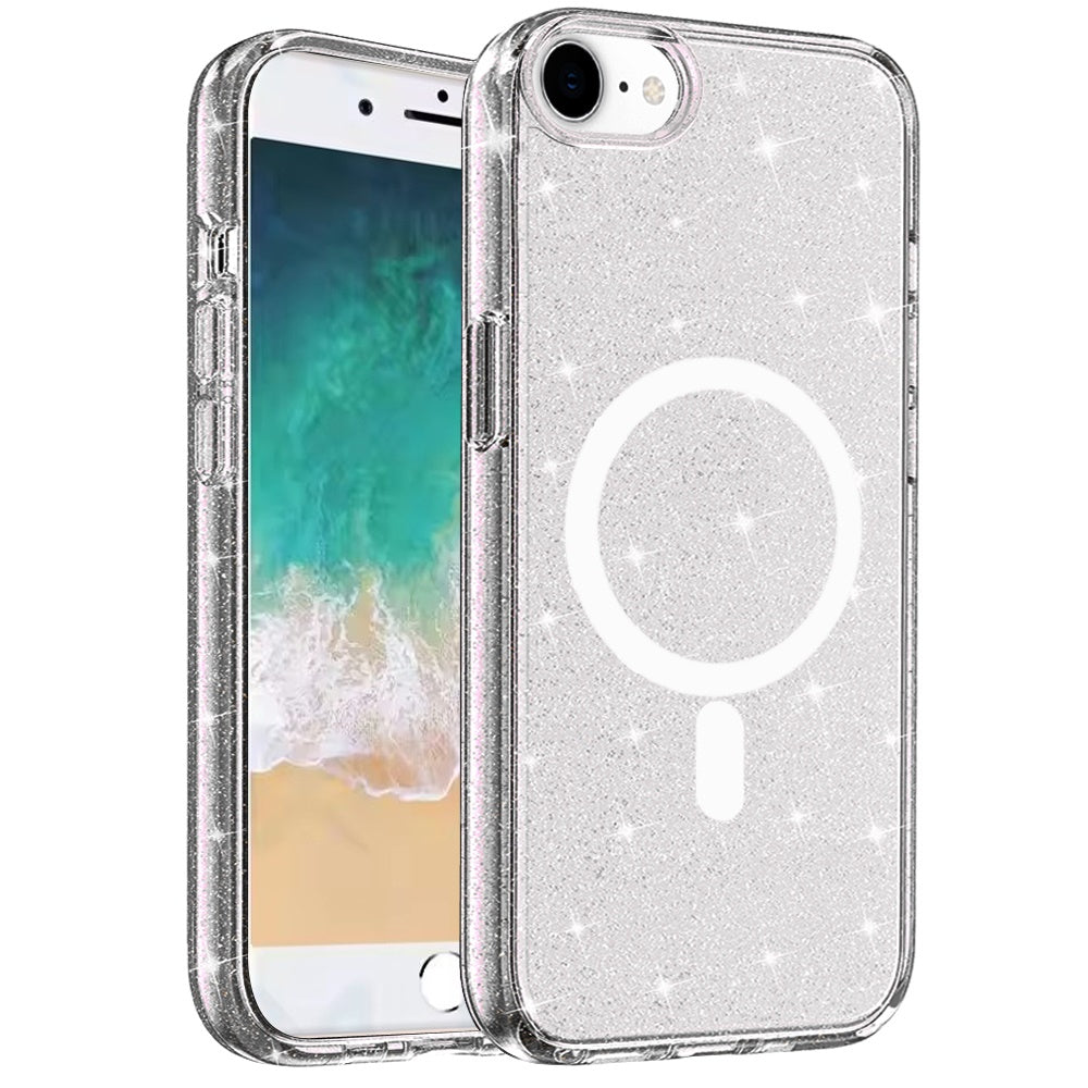 For Apple iPhone 17E /16E MagSafe Compatible Glitter Sparkle Bling Hybrid Case with Magnetic Circle, Slim TPU & Hard PC Frame Case Cover