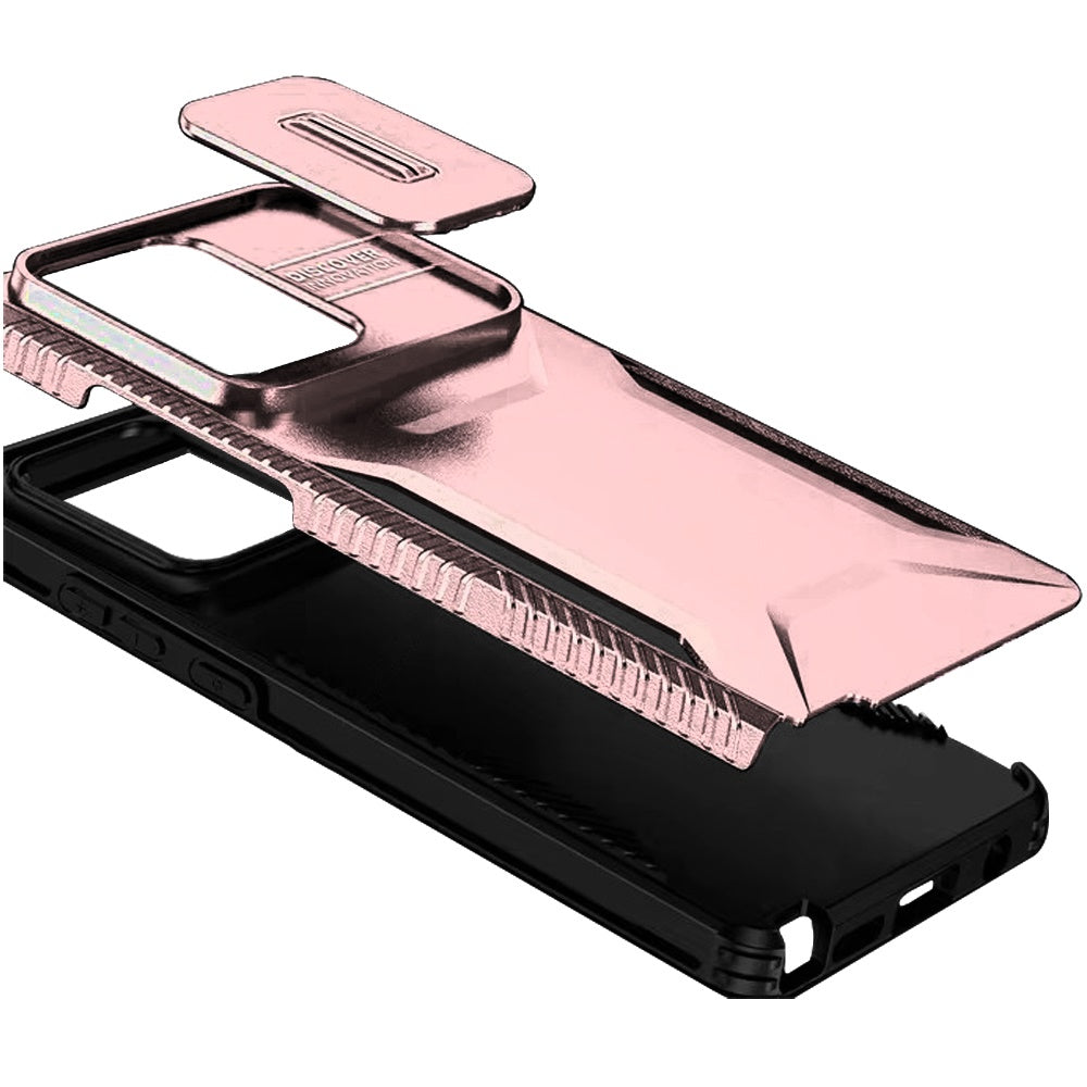 For Motorola Moto G Stylus 5G 2025 Slim Fit Shockproof Hybrid with Slide Camera Window Covering, Rugged Tpu Silicone Hard PC Bumper Case Cover Rose Gold