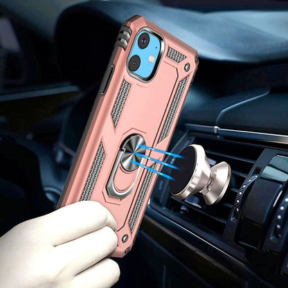 For Apple iPhone 11 Hybrid Shockproof Durable 360 Degree Rotatable Ring Stand Holder Kickstand Fit Magnetic Car Mount Case Cover Rose Gold