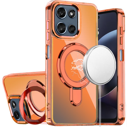 For Motorola Moto G 5G 2026/2025 Chrome Hybrid with Rotating Magnetic Circle Ring Stand, Slim Shockproof Hybrid Case Cover Cosmic Orange