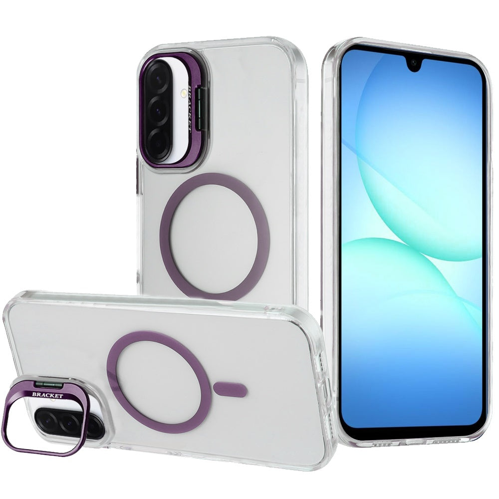 For Samsung Galaxy A17 5G Magnetic Back MagSafe Compatible Transparent Hybrid Drop Protection with Metallic Camera Stand Case Cover
