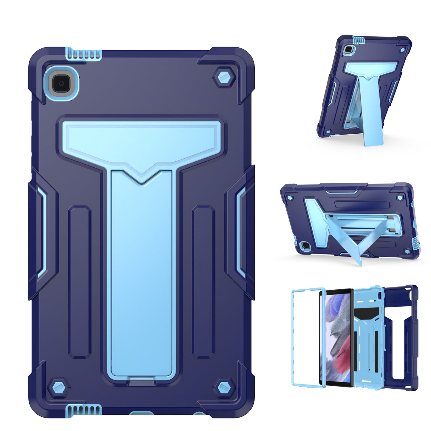 For Tough Hybrid with Vertical 3-in-1 Design, Built-in Kickstand, Shockproof Rugged Full Body with Grip Protection Blue Tablet Case Cover