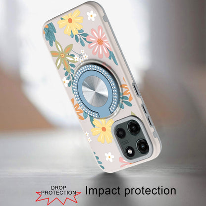 For Samsung Galaxy A16 Pattern Design Hybrid with Invisible Ring Stand & Magnetic Back, Shockproof Protective Grip Case Cover Summer Blossom Flowers