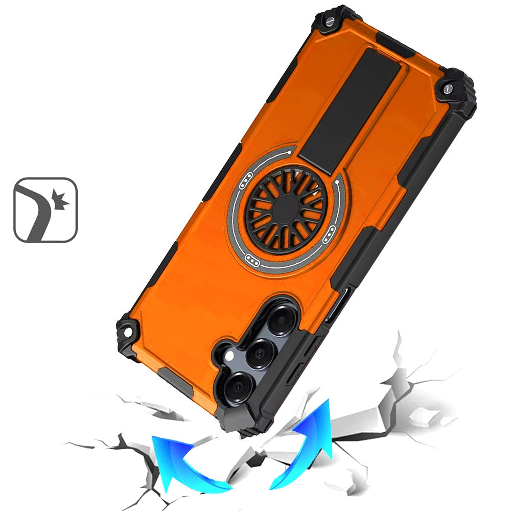 For Samsung Galaxy A17 5G Texture Design Invisible Kickstand Case, MagSafe Compatible Hybrid Shockproof Cover, Car Mount Friendly Case Cover Cosmic Orange